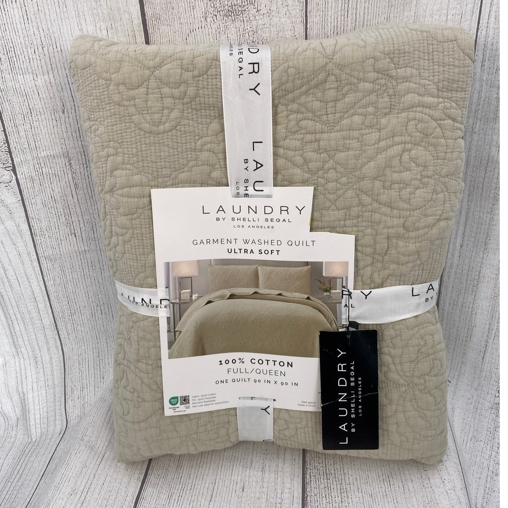 Laundry by Shelli Segal Quilt Full/Queen Taupe Garment Washed Cotton Neutral
